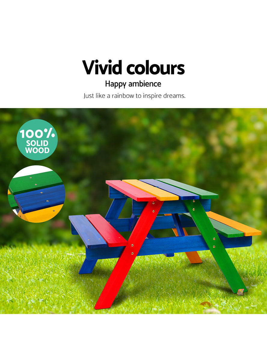 Keezi Kids Rainbow Wooden Outdoor Table With Umbrella - Info Image 1