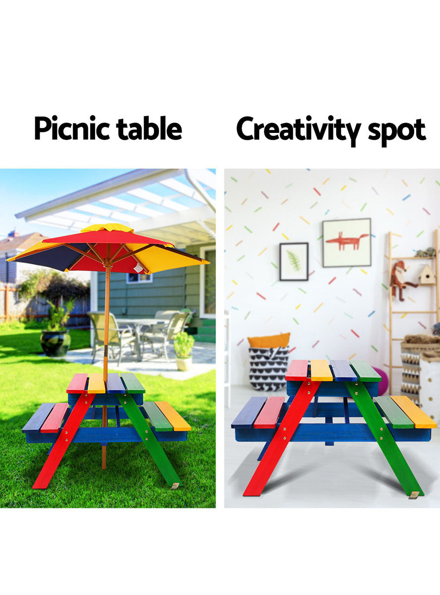Keezi Kids Rainbow Wooden Outdoor Table With Umbrella - Info Image 2