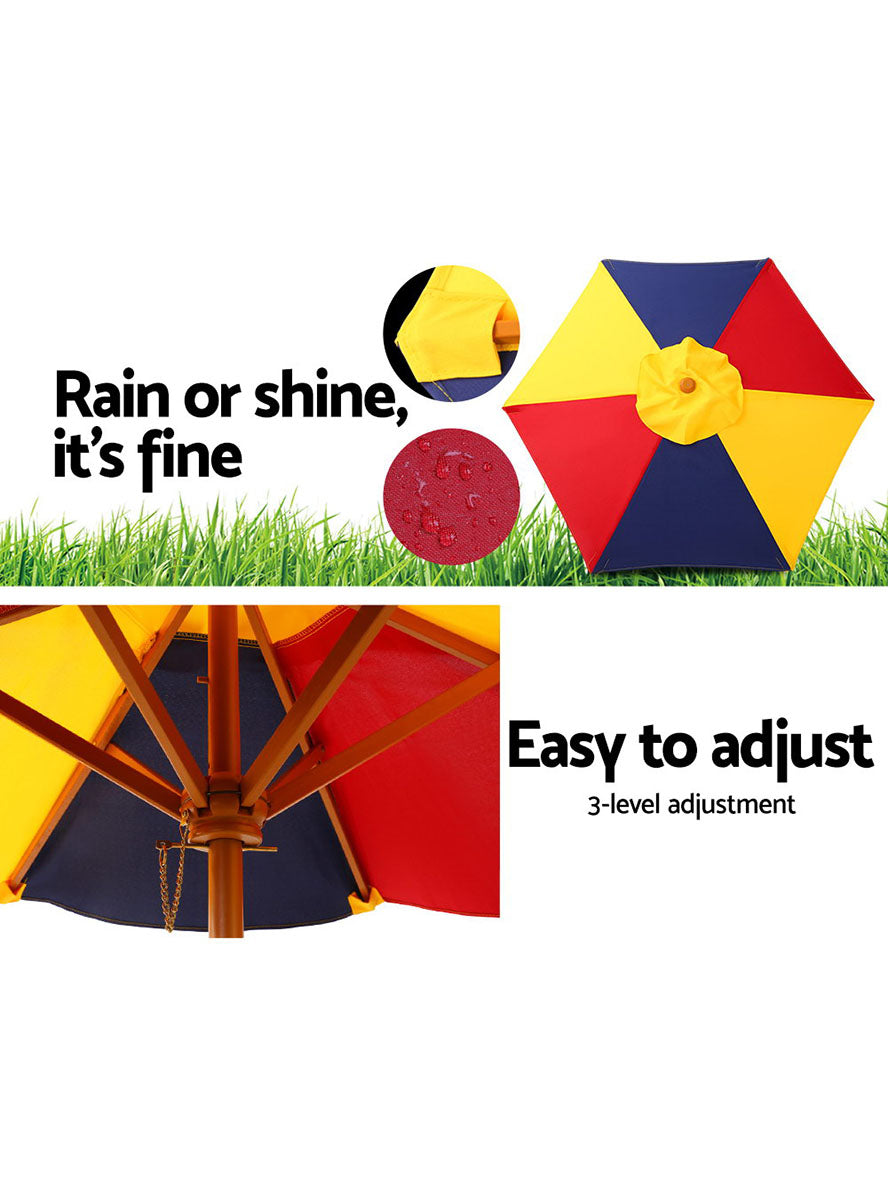 Keezi Kids Rainbow Wooden Outdoor Table With Umbrella - Info Image 3