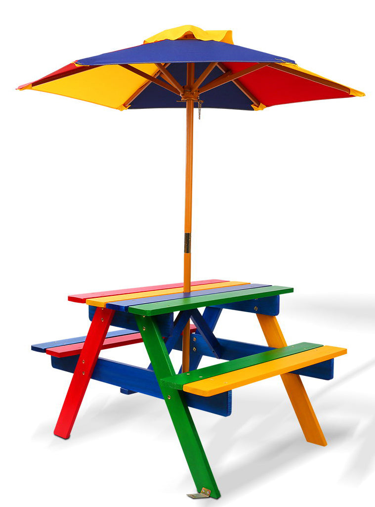 Keezi Kids Rainbow Wooden Outdoor Table With Umbrella - Main Image
