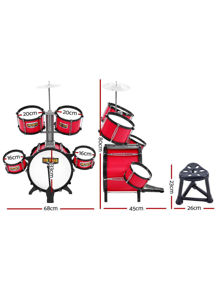 Keezi Kids Red 7 Piece Junior Drum Set - Dimensions Image