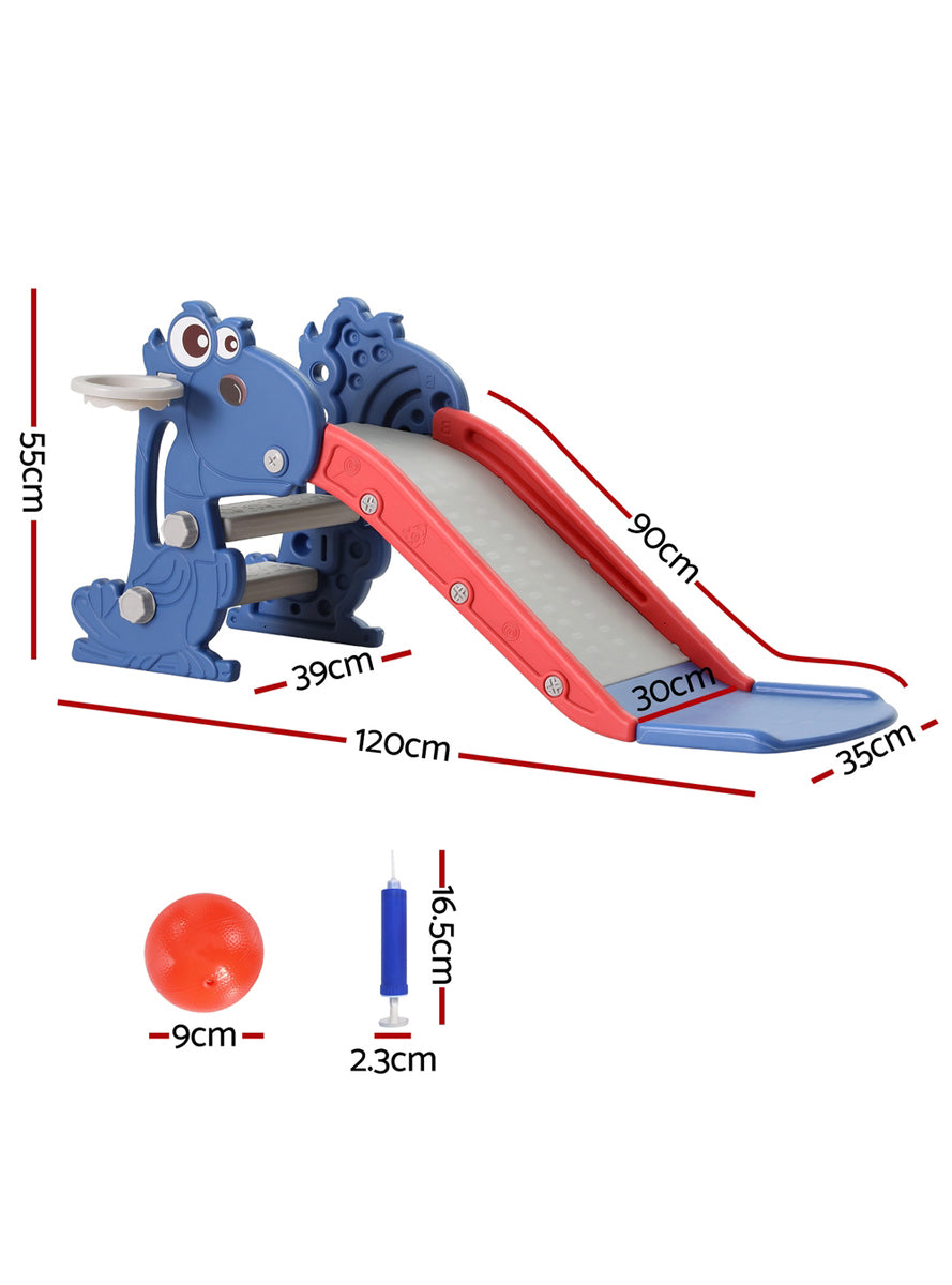 Keezi Kids Red And Blue 90cm Plastic Dragon Slide With Basketball Hoop - Dimensions Image