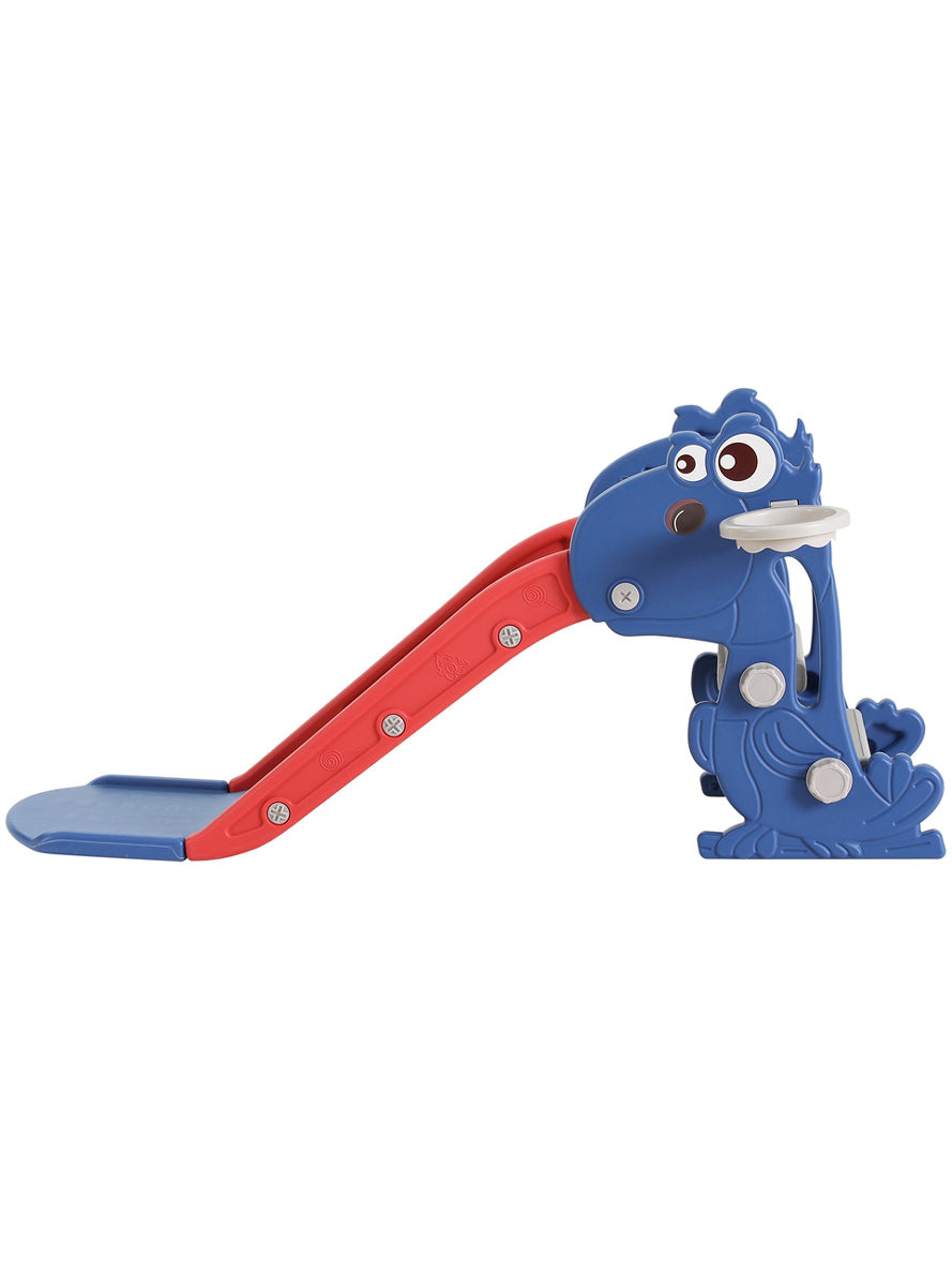 Keezi Kids Red And Blue 90cm Plastic Dragon Slide With Basketball Hoop - Side Image