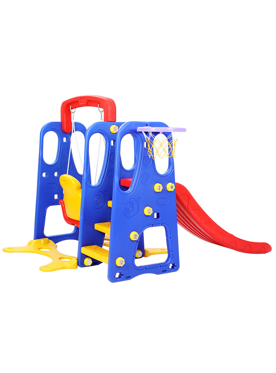 Keezi Kids Red And Blue Outdoor Playset With Slide Swing And Basketball Hoop - Back Image