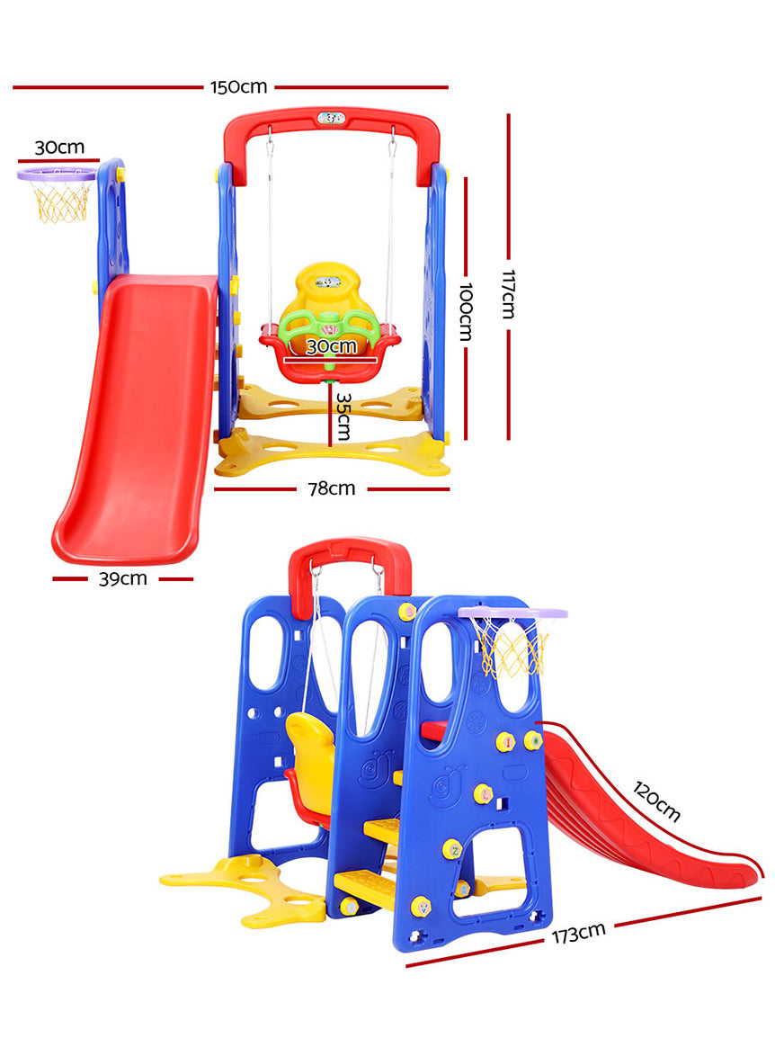 Keezi Kids Red And Blue Outdoor Playset With Slide Swing And Basketball Hoop - Dimensions Image