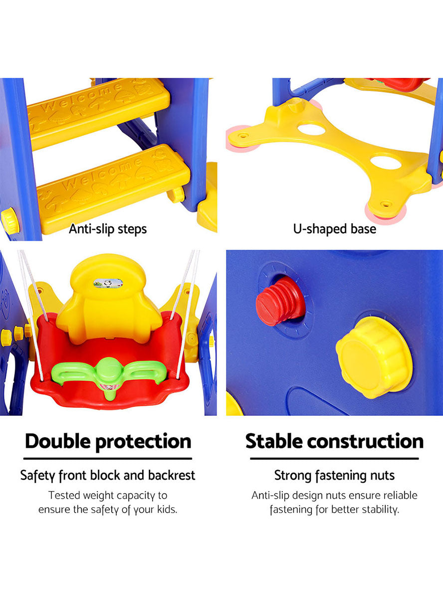 Keezi Kids Red And Blue Outdoor Playset With Slide Swing And Basketball Hoop - Info Image 1
