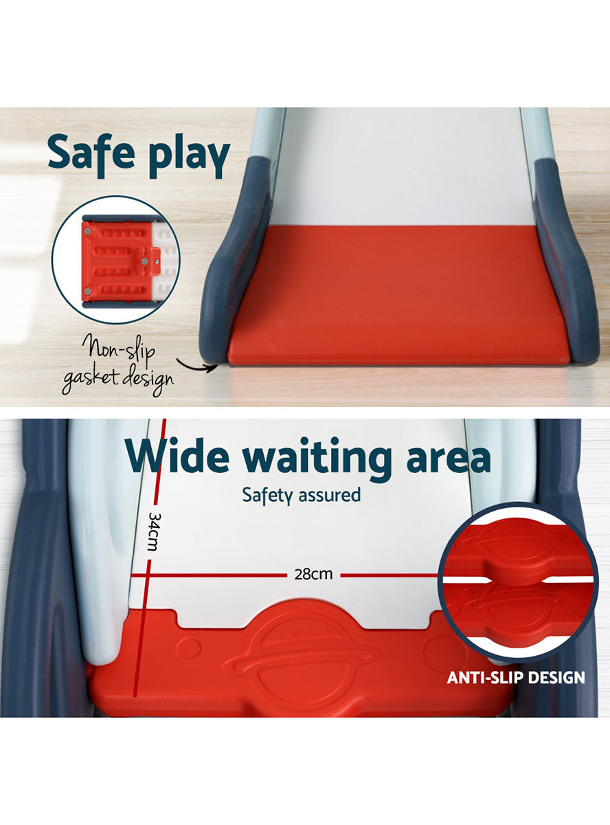 Keezi Kids Red And Blue Plastic Slide With Basketball Hoop - Info Image 1