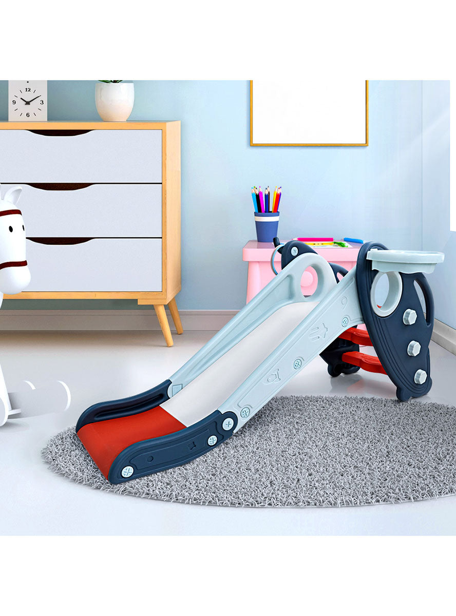 Keezi Kids Red And Blue Plastic Slide With Basketball Hoop - Lifestyle Image