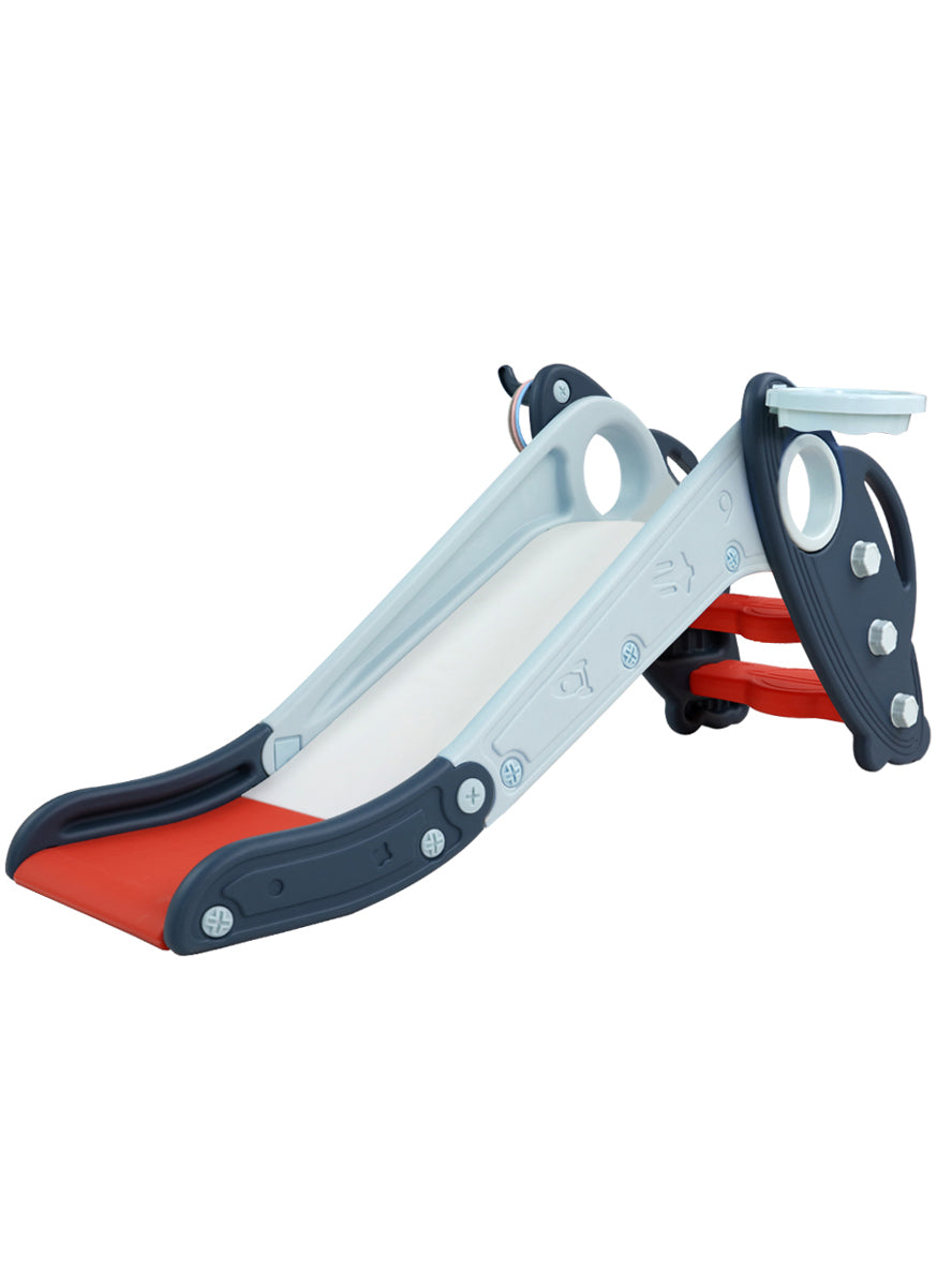 Keezi Kids Red And Blue Plastic Slide With Basketball Hoop - Main Image