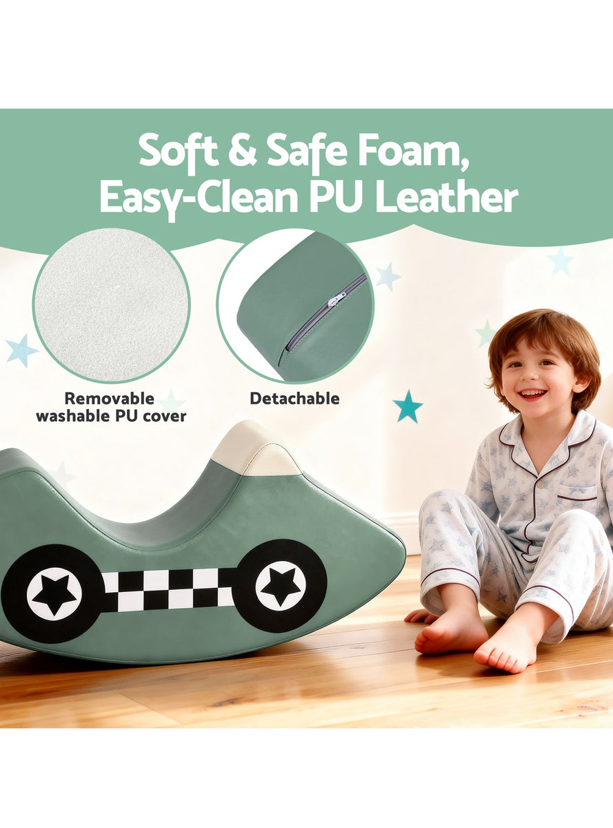 Keezi Kids Soft Green Foam Car Shaped Indoor Climbing Block And Rocker - Info Image 3