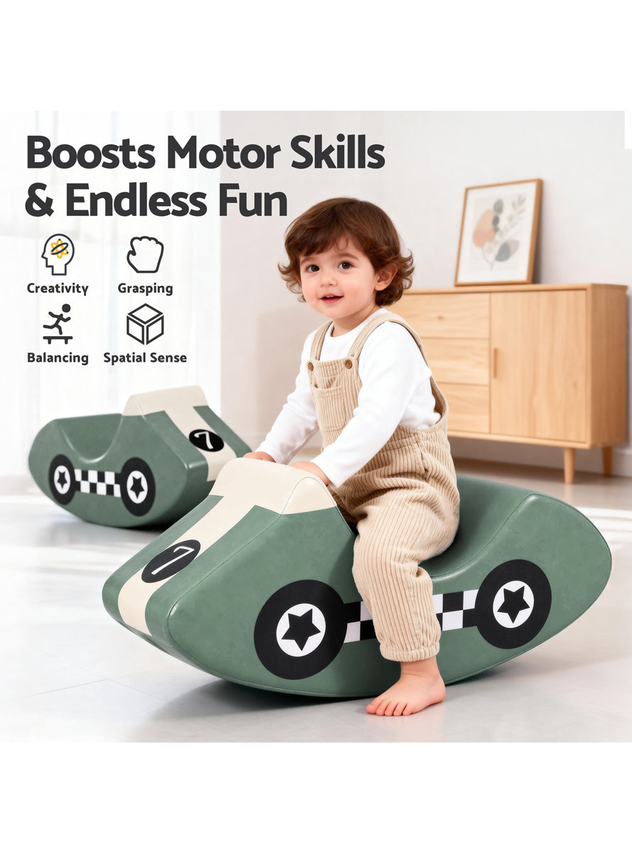 Keezi Kids Soft Green Foam Car Shaped Indoor Climbing Block And Rocker - Info Image 4