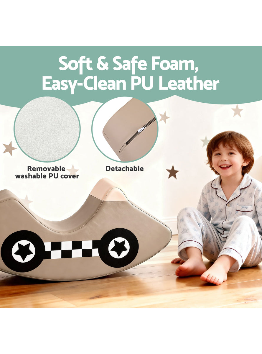 Keezi Kids Soft Khaki Foam Car Shaped Indoor Climbing Block And Rocker - Info Image 3
