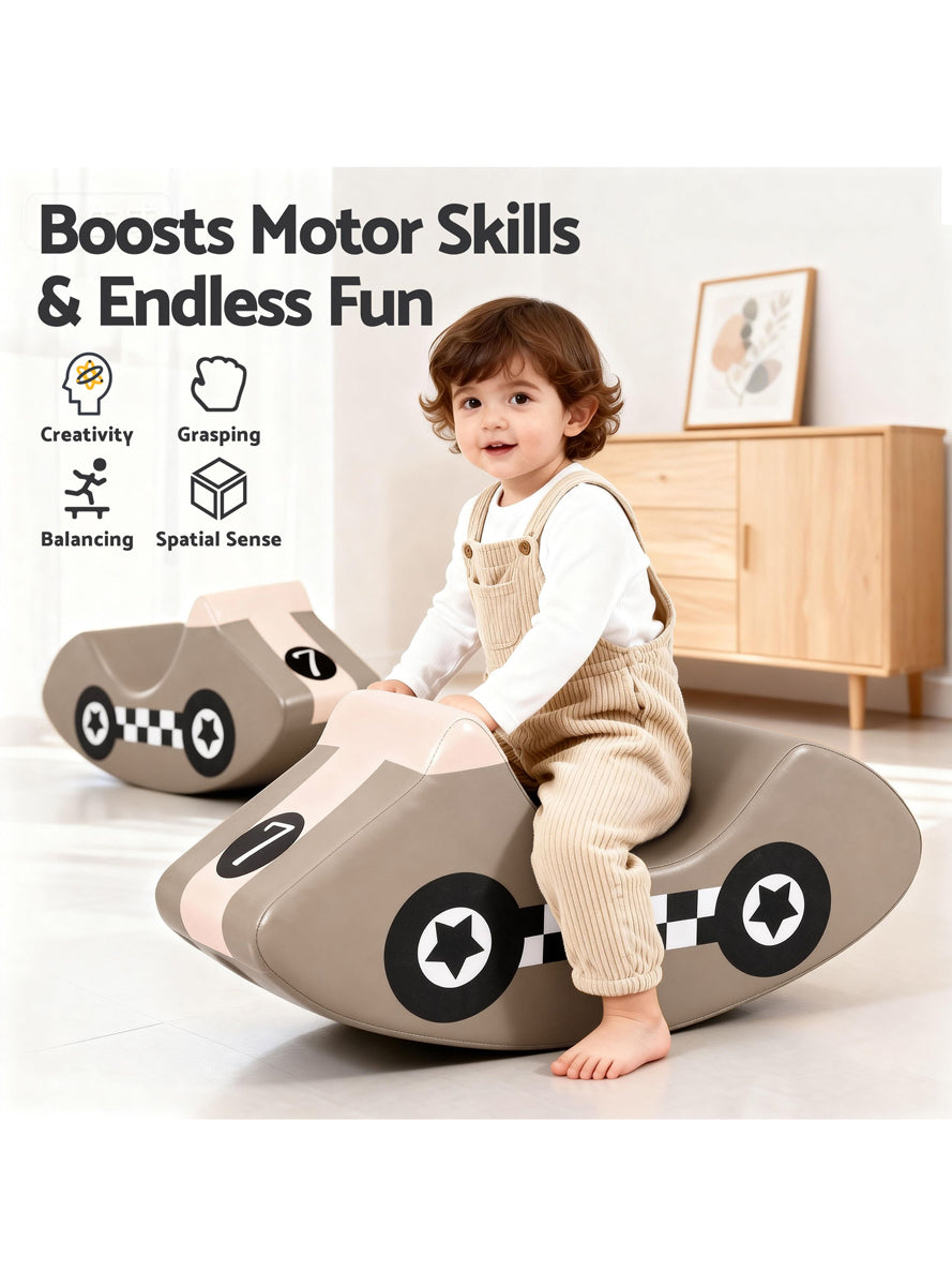 Keezi Kids Soft Khaki Foam Car Shaped Indoor Climbing Block And Rocker - Info Image 4