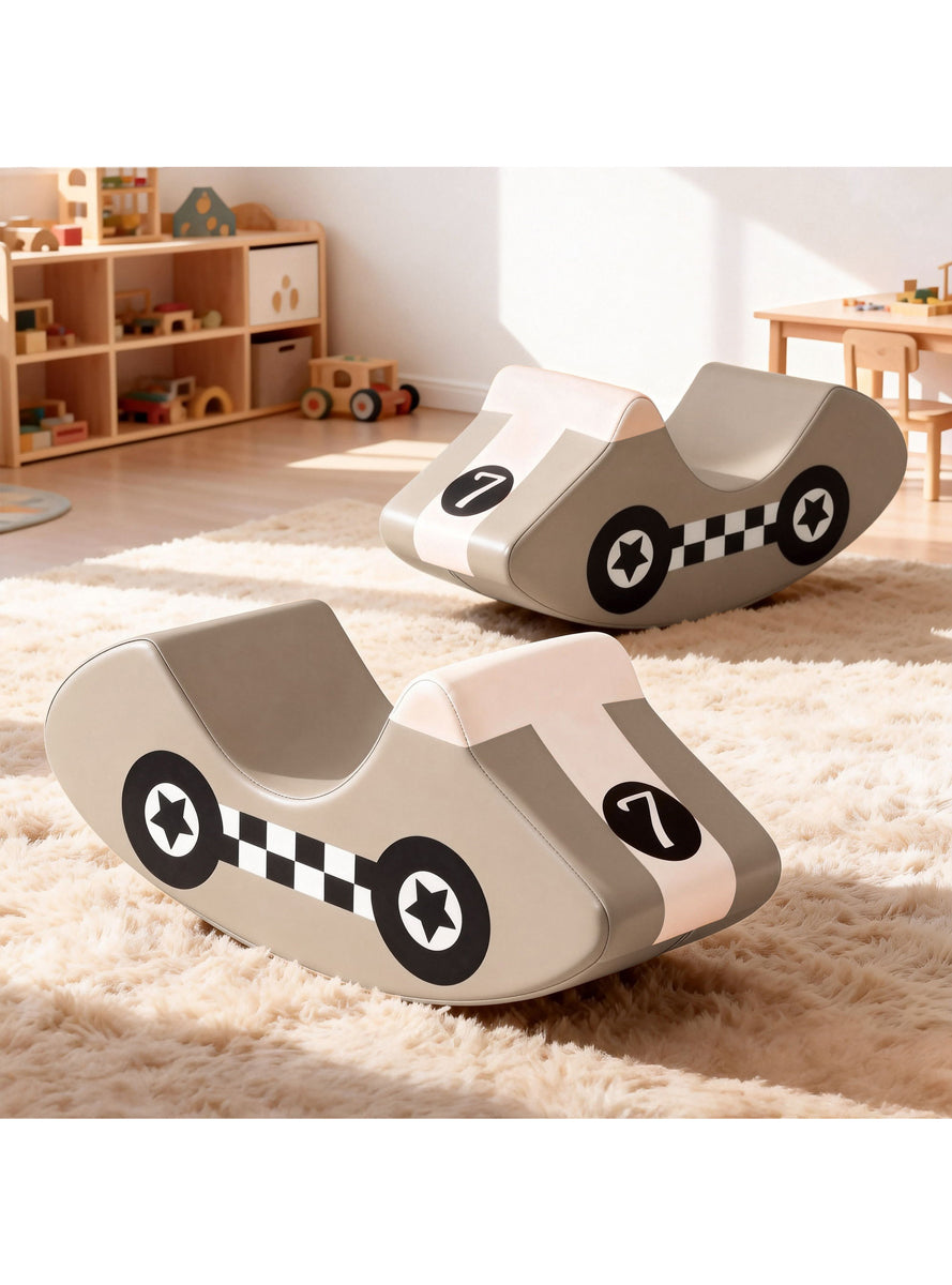 Keezi Kids Soft Khaki Foam Car Shaped Indoor Climbing Block And Rocker - Lifestyle Image