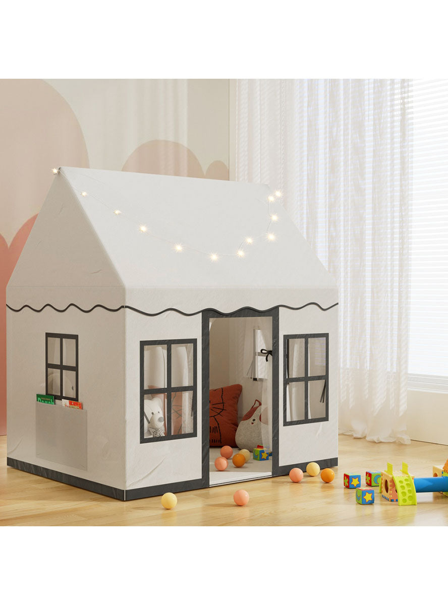 Keezi Kids White House Playhouse Tent With Lights And Floor Mat - Lifestyle Image