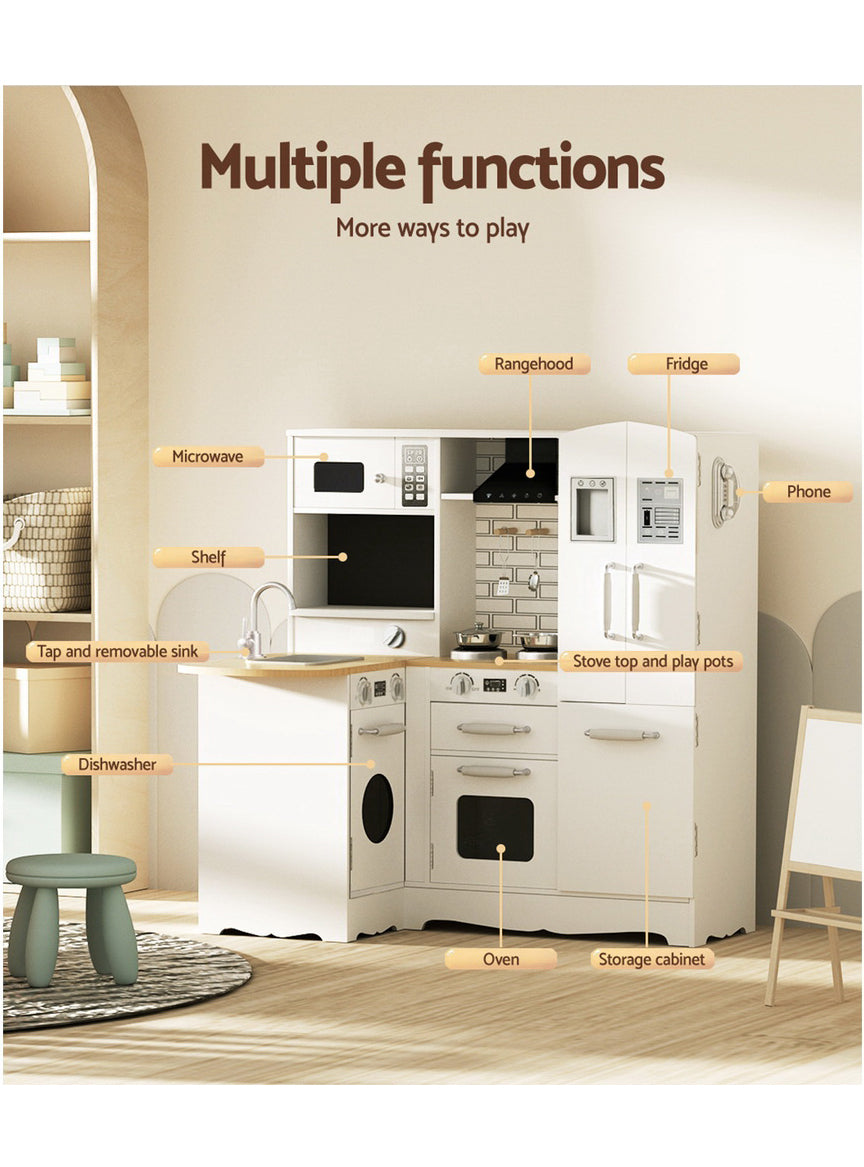 Keezi Kids White Wooden Kitchen Playset With Fridge And Sink - Info Image 1