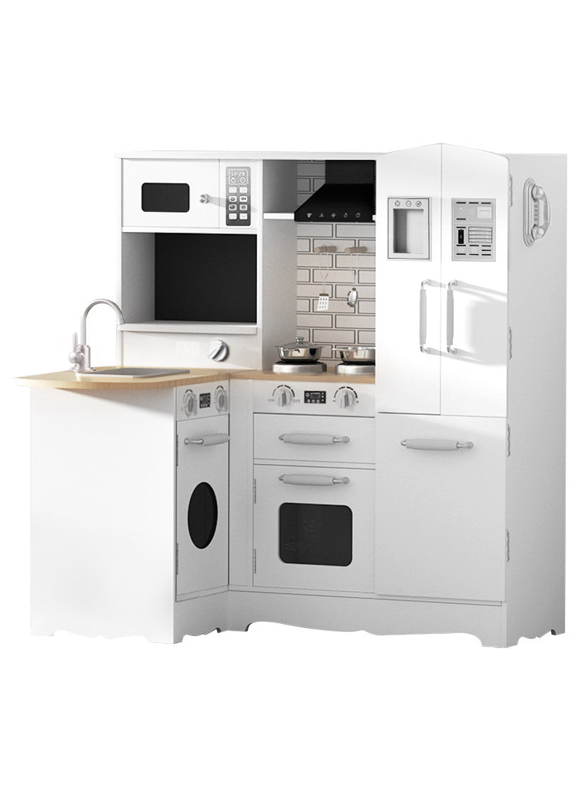 Keezi Kids White Wooden Kitchen Playset With Fridge And Sink - Main Image