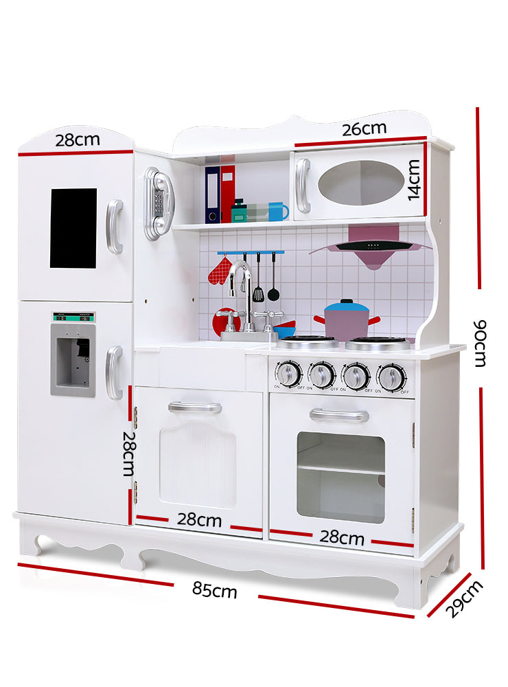 Keezi Kids White Wooden Kitchen Playset With Silver Details - Dimensions Image