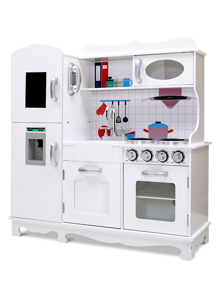Keezi Kids White Wooden Kitchen Playset With Silver Details - Main Image
