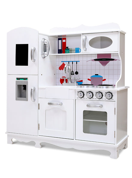 Keezi Kids White Wooden Kitchen Playset With Silver Details - Main Image