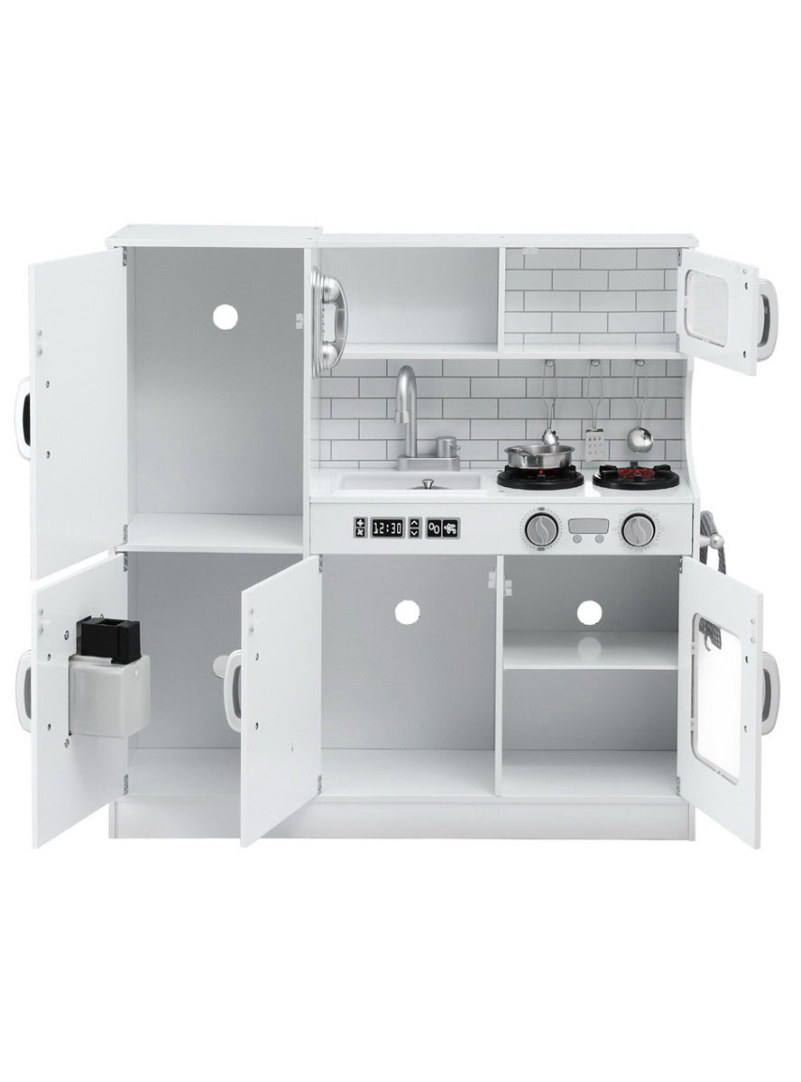 Keezi Kids White Wooden Pretend Kitchen Playset With Blackboard Fridge - Alternate Image
