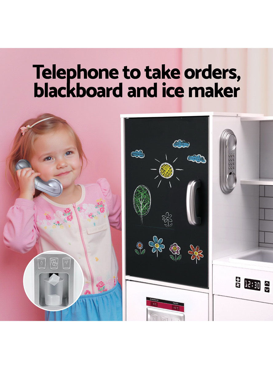 Keezi Kids White Wooden Pretend Kitchen Playset With Blackboard Fridge - Info Image 2