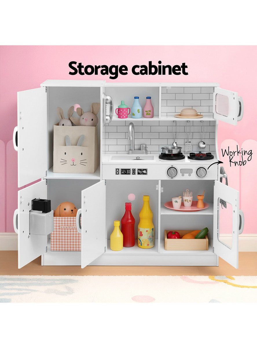Keezi Kids White Wooden Pretend Kitchen Playset With Blackboard Fridge - Info Image 3