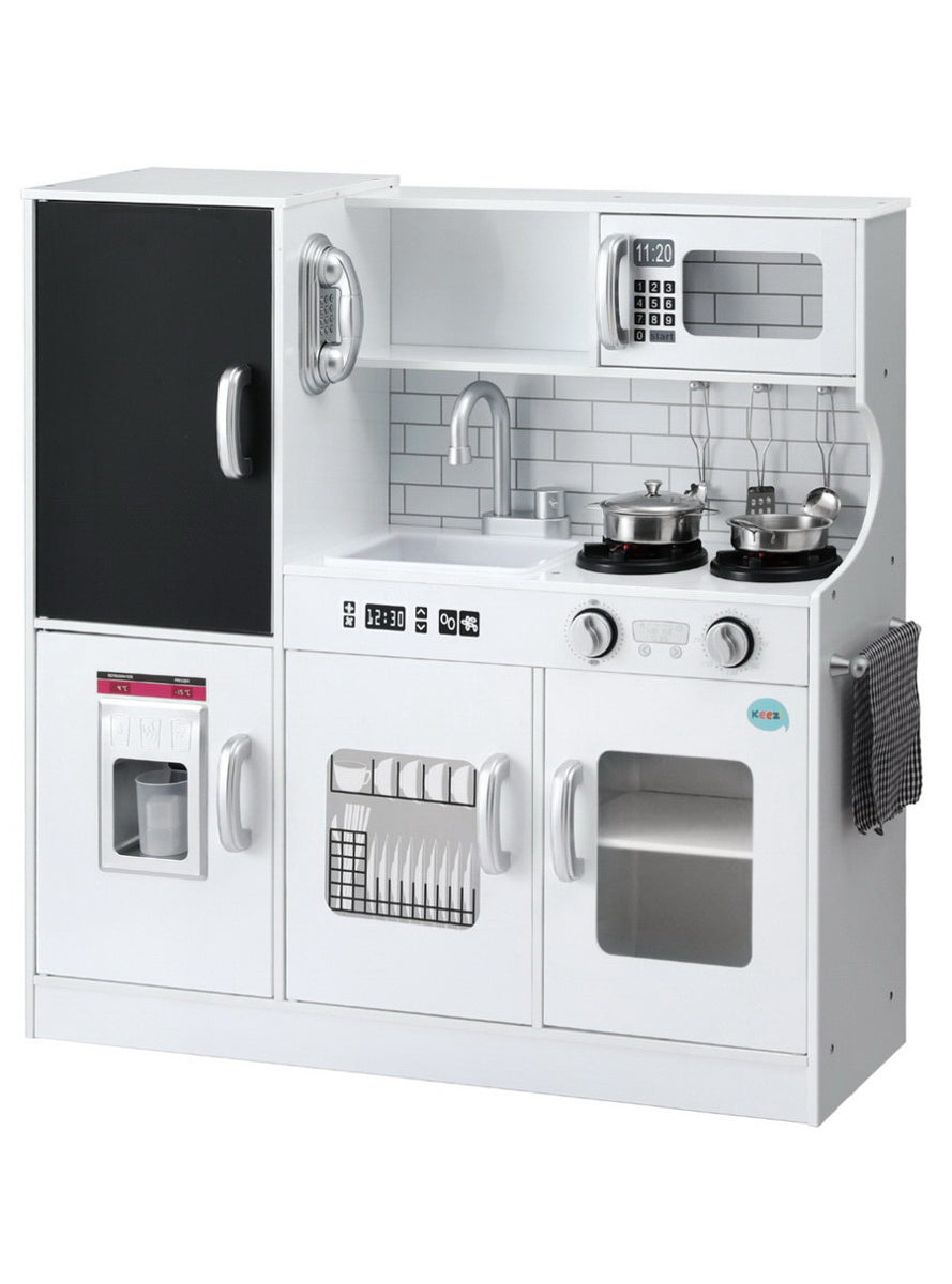 Keezi Kids White Wooden Pretend Kitchen Playset With Blackboard Fridge - Main Image