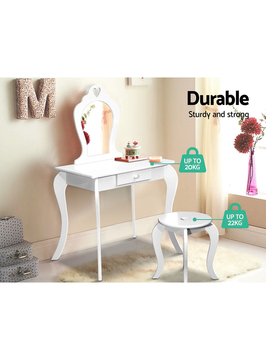 Keezi Kids White Wooden Princess Makeup Table With Stool - Info Image 5