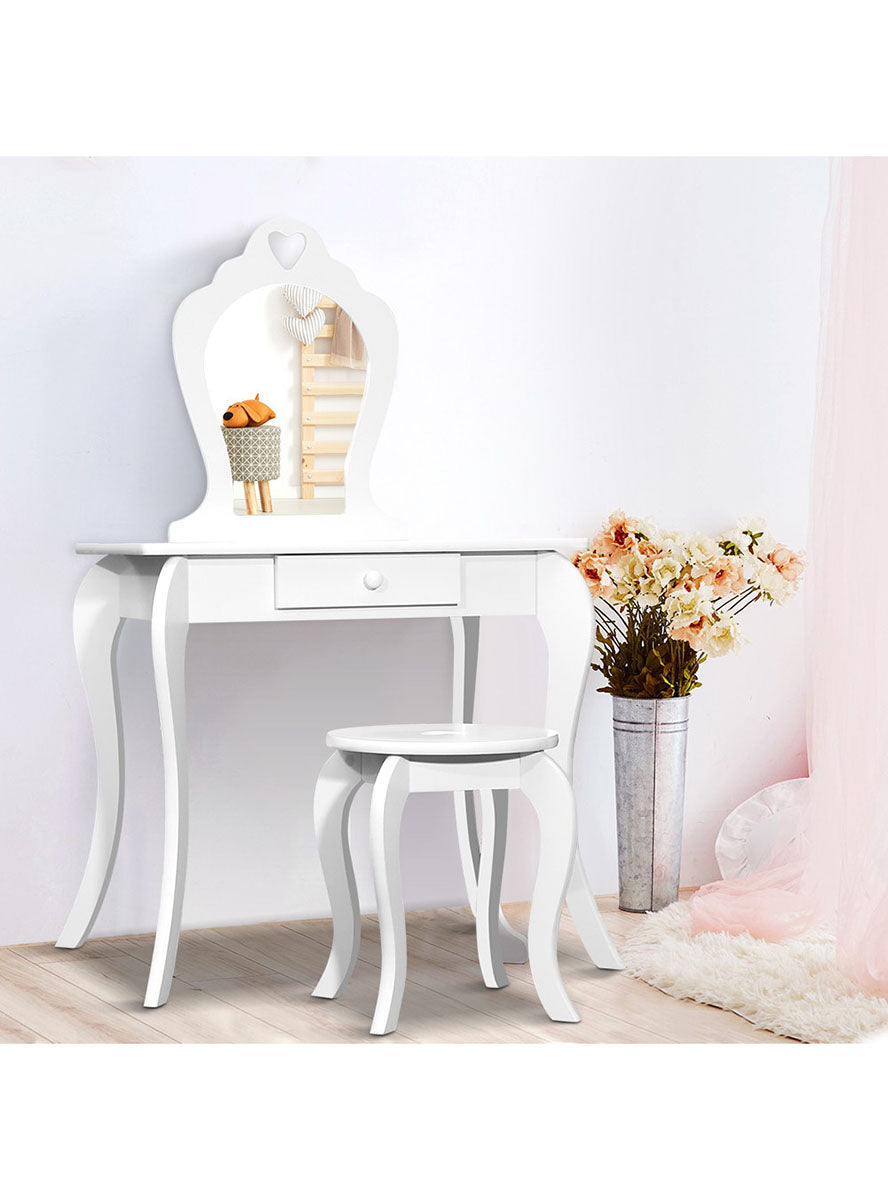 Keezi Kids White Wooden Princess Makeup Table With Stool - Lifestyle Image