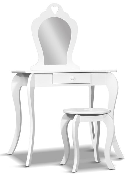 Keezi Kids White Wooden Princess Makeup Table With Stool - Main Image
