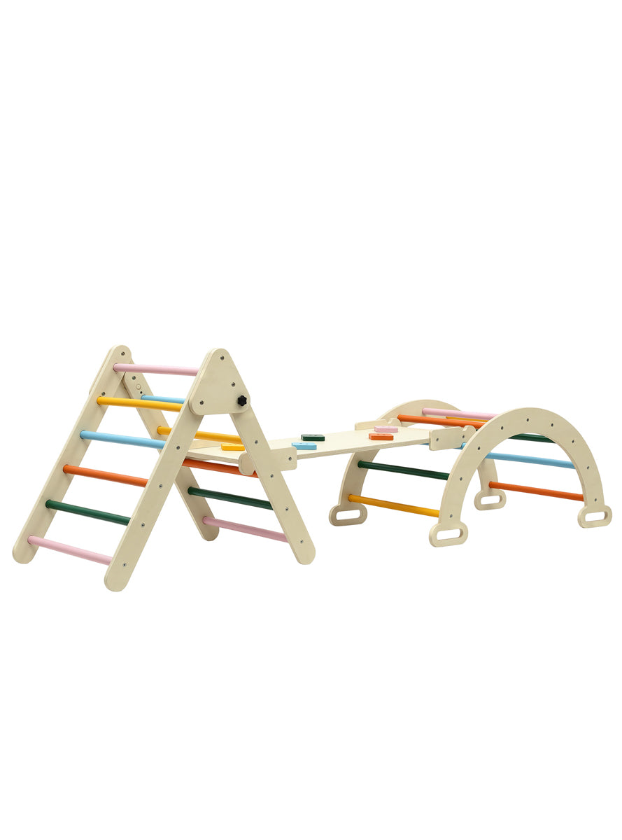 Keezi Kids Wooden Indoor Outdoor Playset With Arch Climbing Frame And Slide - Alternate Image