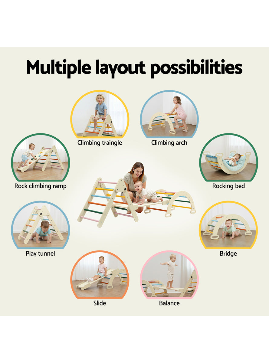 Keezi Kids Wooden Indoor Outdoor Playset With Arch Climbing Frame And Slide - Info Image 2