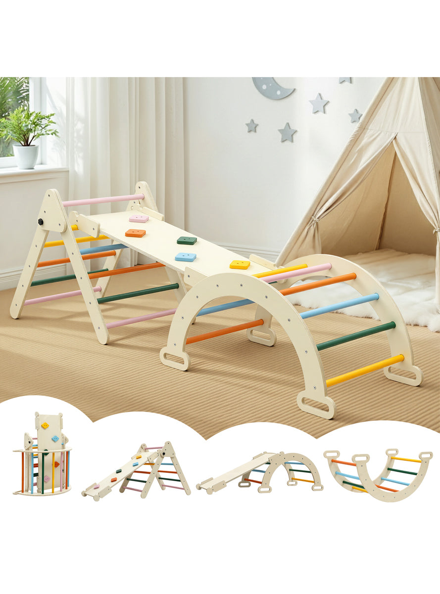 Keezi Kids Wooden Indoor Outdoor Playset With Arch Climbing Frame And Slide - Lifestyle Image
