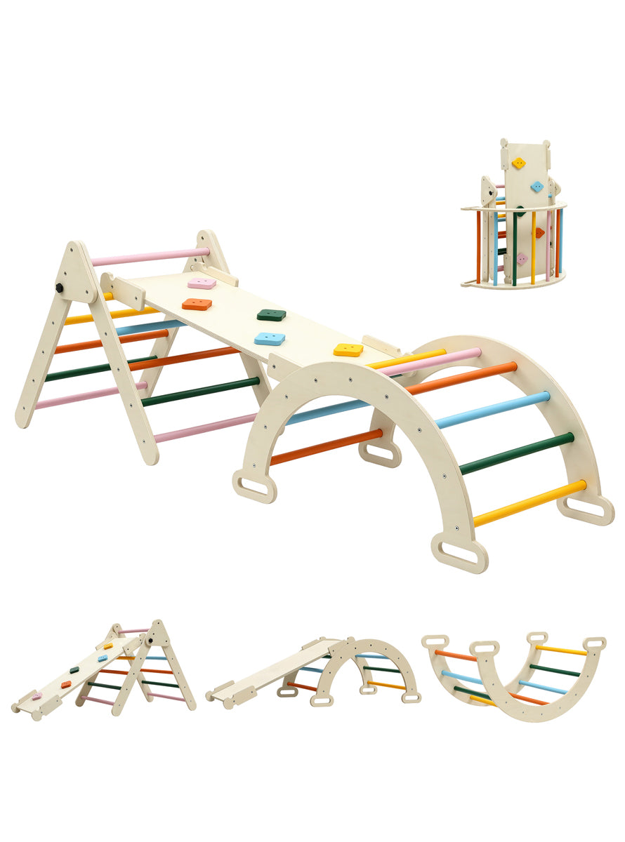 Keezi Kids Wooden Indoor Outdoor Playset With Arch Climbing Frame And Slide - Main Image