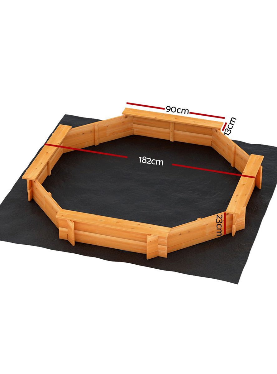 Keezi Kids Wooden Outdoor 182cm Sandpit With Bench Seats - Dimensions Image
