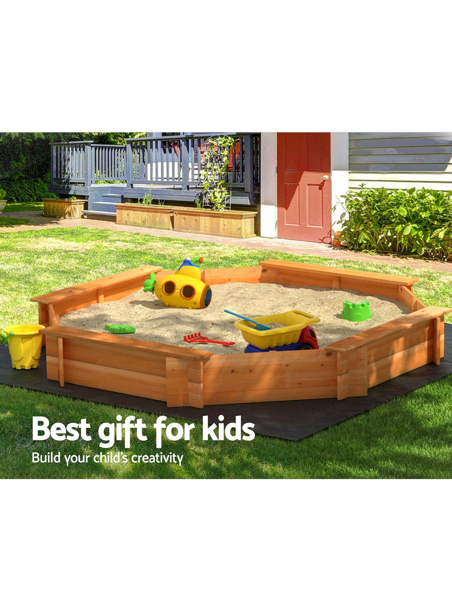 Keezi Kids Wooden Outdoor 182cm Sandpit With Bench Seats - Info Image 1