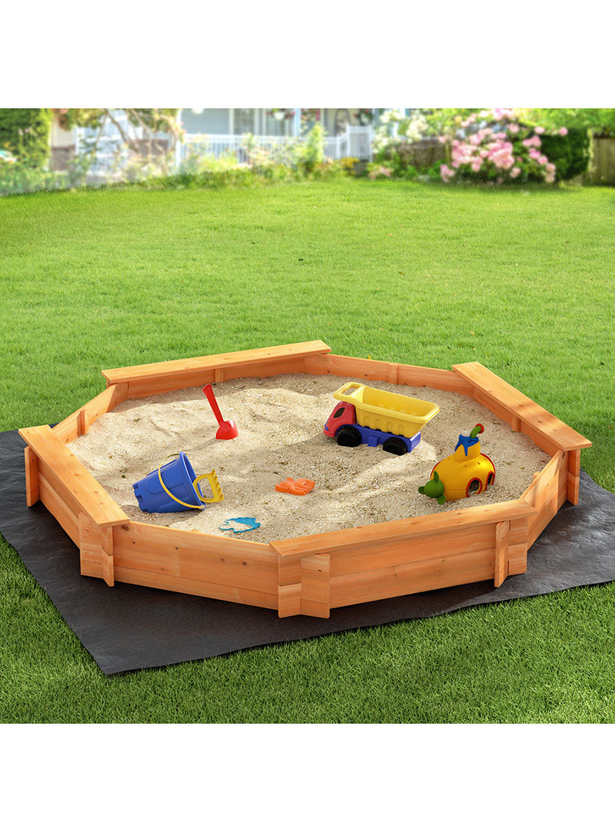 Keezi Kids Wooden Outdoor 182cm Sandpit With Bench Seats - Lifestyle Image