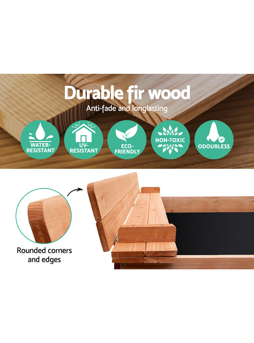 Keezi Kids Wooden Outdoor 90cm Square Sandpit With Foldable Bench Seats - Info Image 2