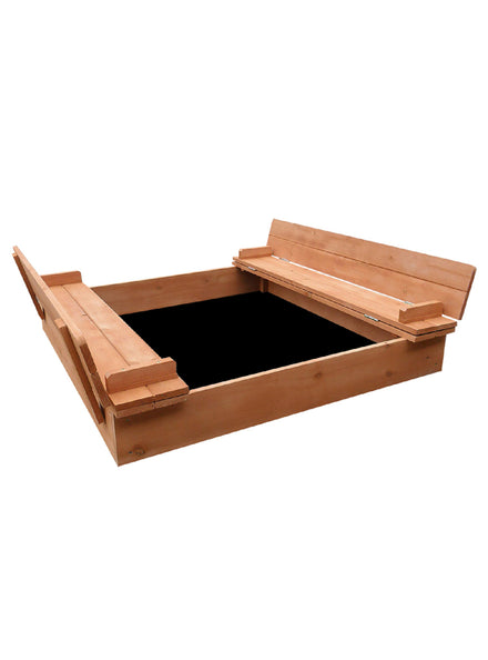 Keezi Kids Wooden Outdoor 90cm Square Sandpit With Foldable Bench Seats - Main Image