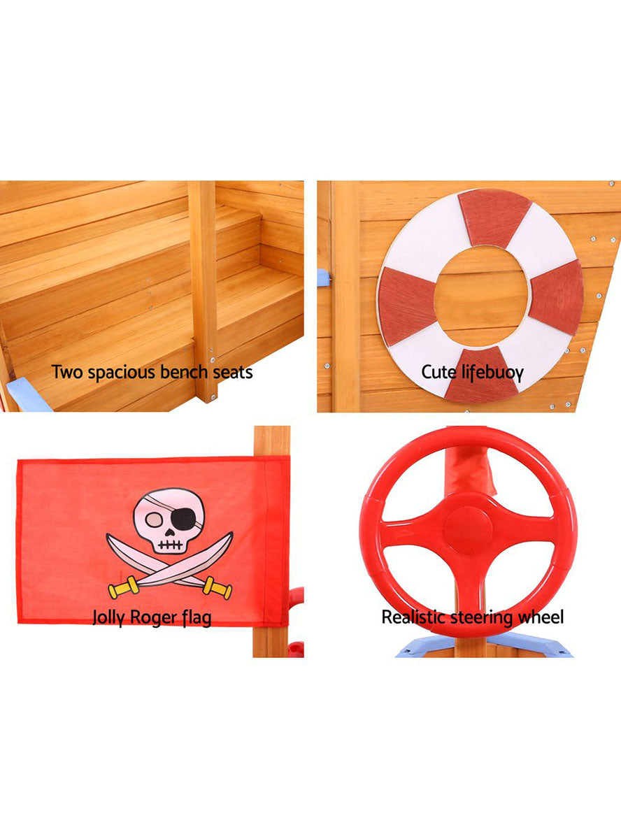 Keezi Kids Wooden Outdoor Boat Shaped Sand Pit With Blue Canopy - Info Image 4