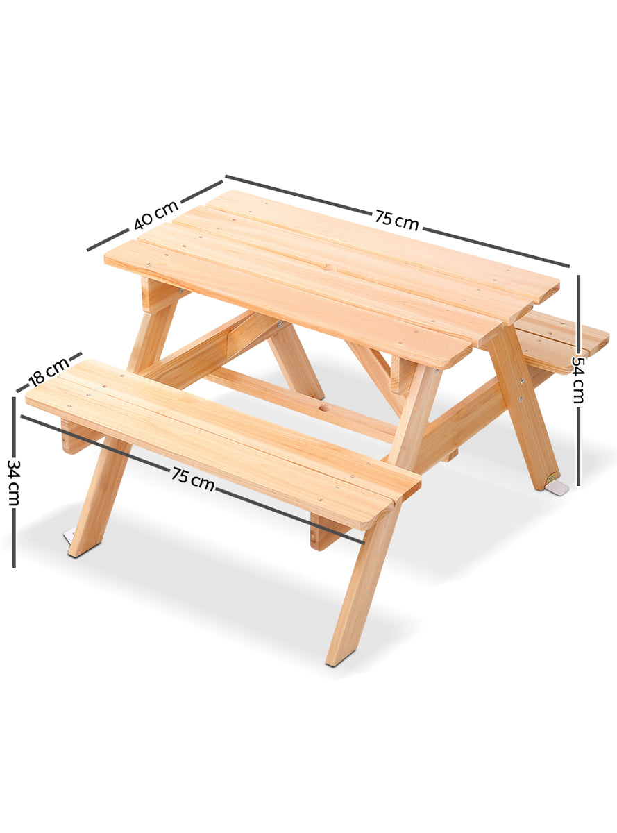 Keezi Kids Wooden Outdoor Picnic Table With Rainbow Umbrella - Dimensions Image 1