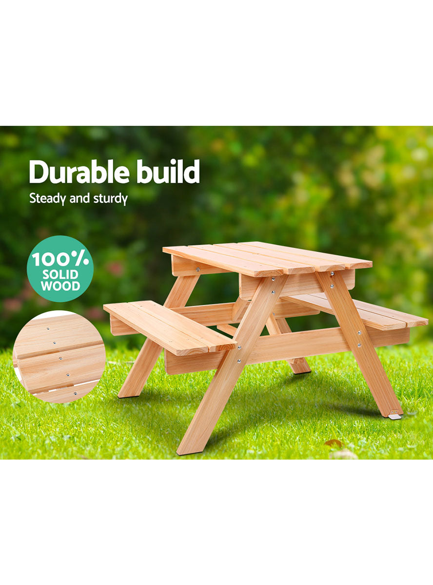 Keezi Kids Wooden Outdoor Picnic Table With Rainbow Umbrella - Info Image 1