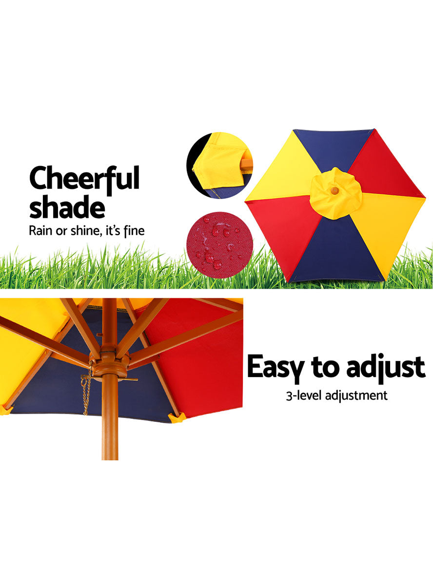 Keezi Kids Wooden Outdoor Picnic Table With Rainbow Umbrella - Info Image 3