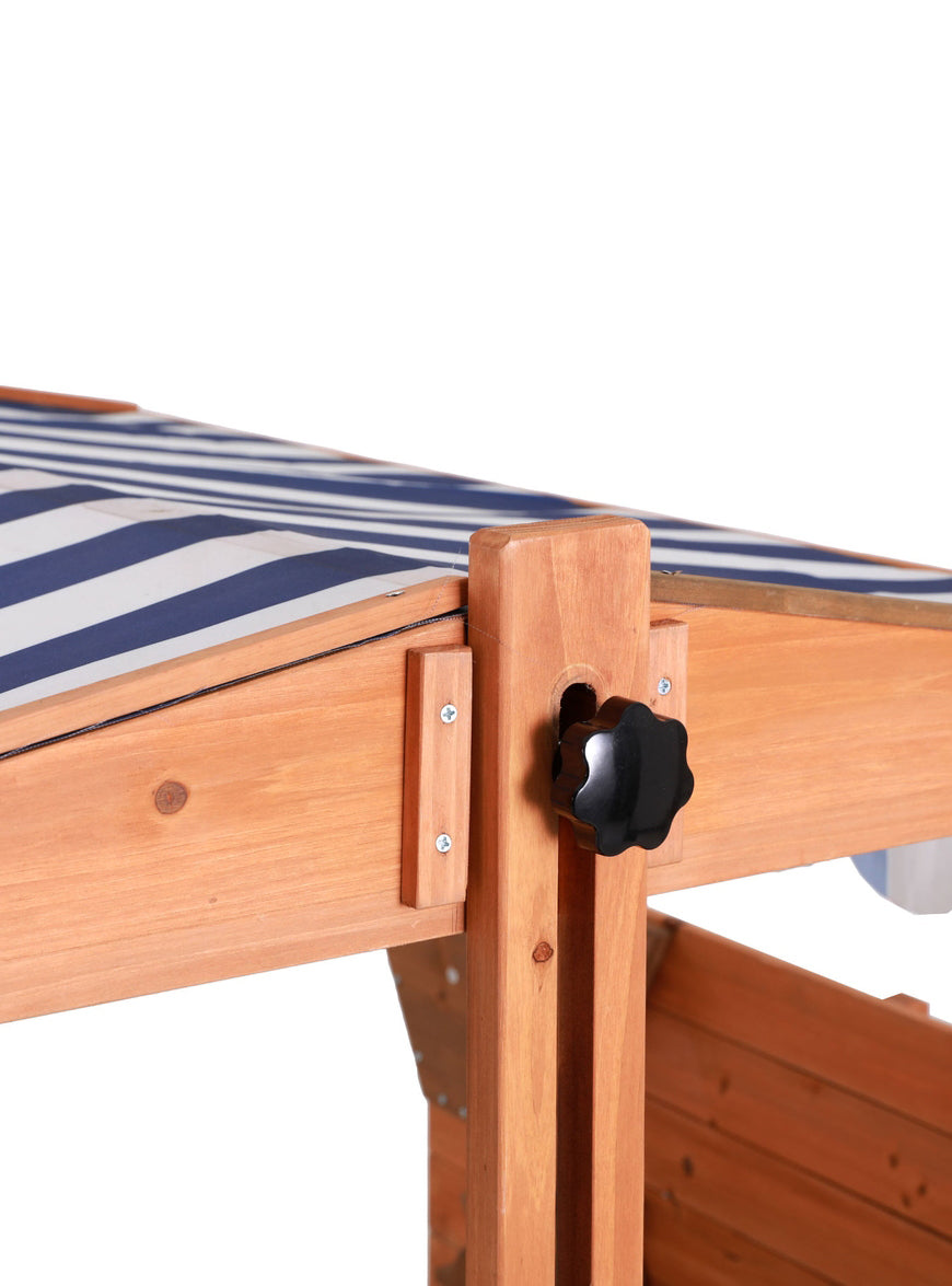 Keezi Kids Wooden Outdoor Sand Pit With Blue Striped Canopy And Toys - Close Image