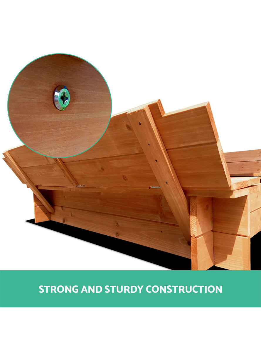 Keezi Kids Wooden Outdoor Sand Pit With Foldable Seats And Blue Canopy - Info Image 3