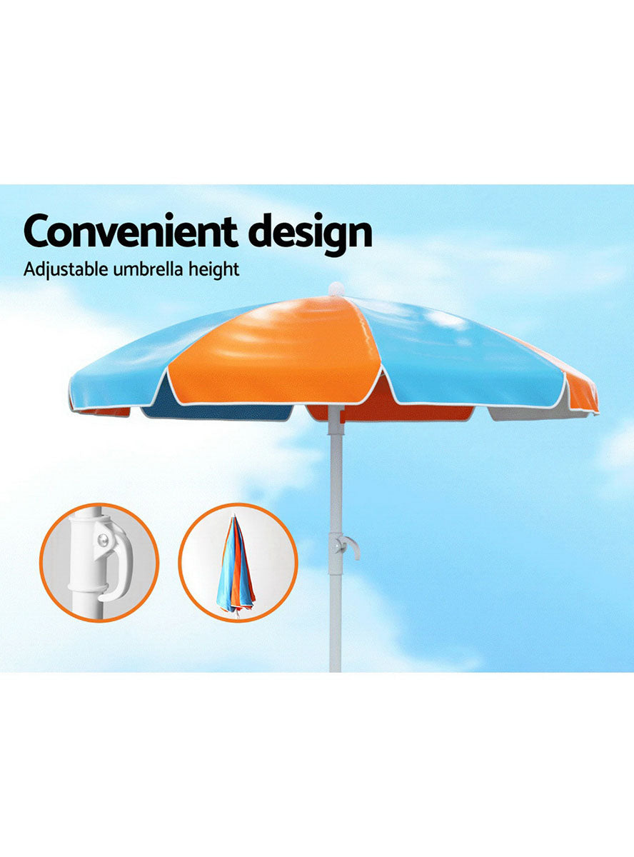 Keezi Kids Wooden Outdoor Table With Orange And Blue Umbrella - Info Image 2