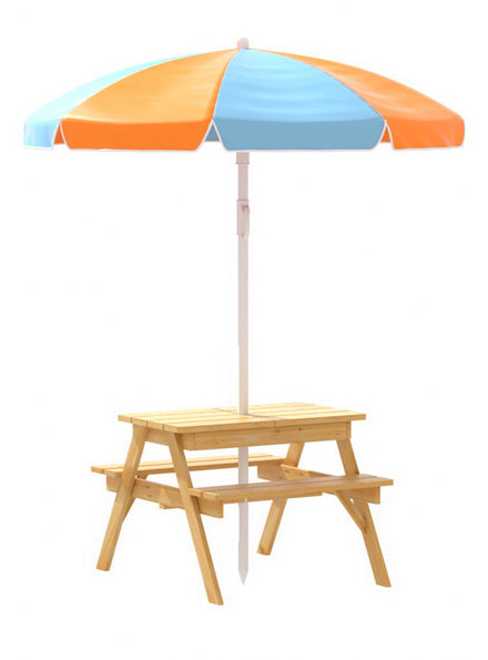 Keezi Kids Wooden Outdoor Table With Orange And Blue Umbrella - Main Image