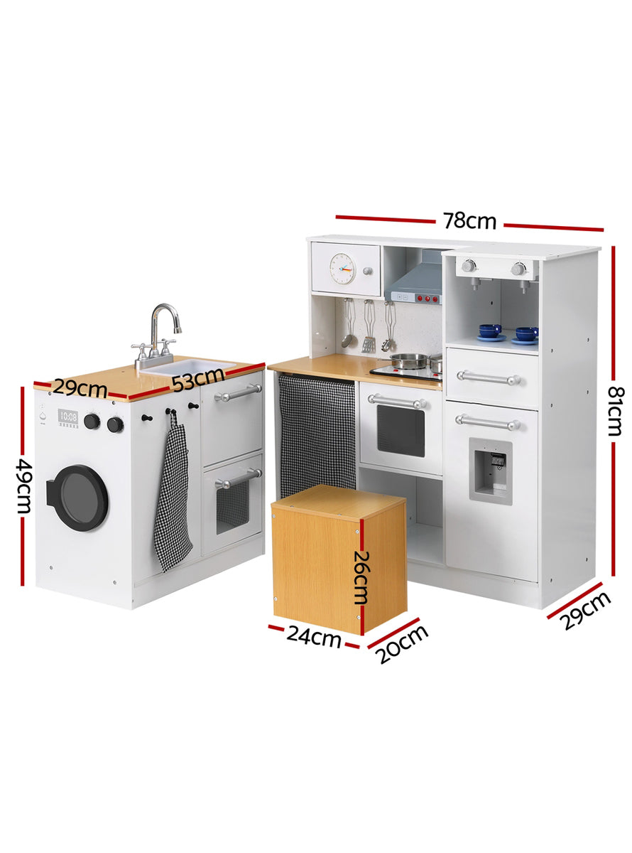 Keezi Kids Wooden White 2 Piece Kitchen Playset With Coffee Maker - Dimensions Image