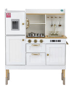 Keezi Kids Wooden White Kitchen Playset With Gold Details - Front Image